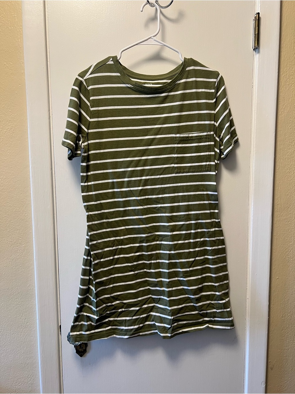 Olive Green Striped Pocket Dress- Women
